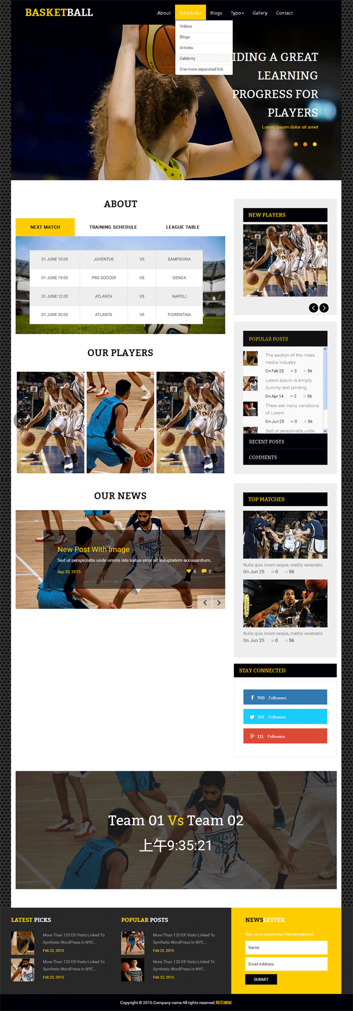 黑色的体育篮球俱乐部网站模板