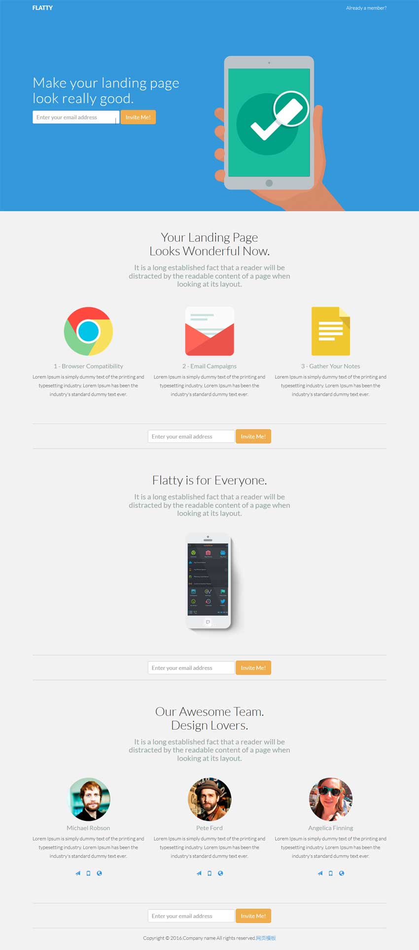 扁平化风格邮件订阅专题页面模板