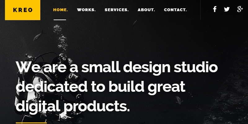 Kreo: 扁平风格的黑色和金色的网页模板