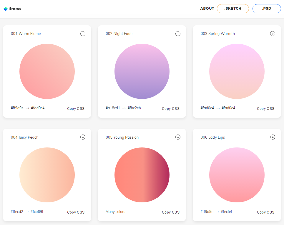 提供180种渐变配色灵感的网站 – WebGradients